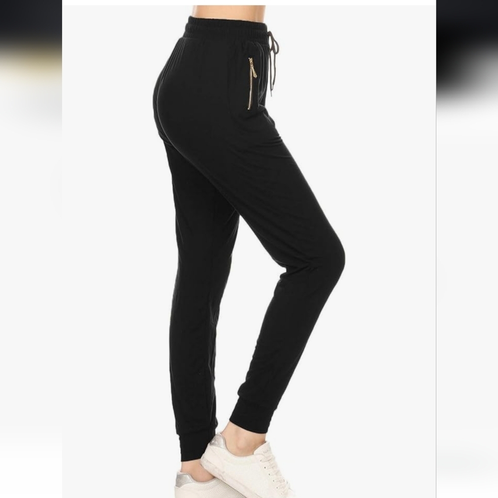 Black Joggers With Gold Zipper Pockets​